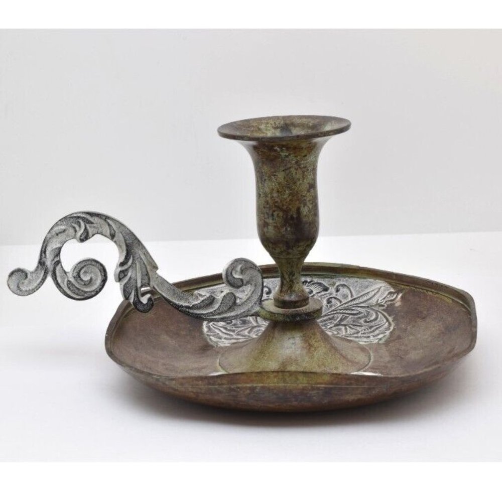 Pair of Bronze Candle Holders with White Wash Accents - Picture 4 of 9
